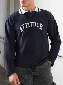 RueChic Men's Letter Print Sweatshirt - Navy Blue - View 5
