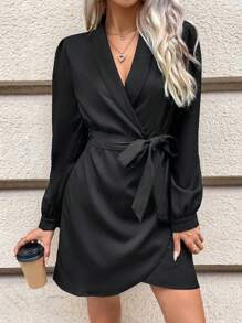 SHEIN Frenchy Women's Lantern Sleeve Dress With Waist Belt