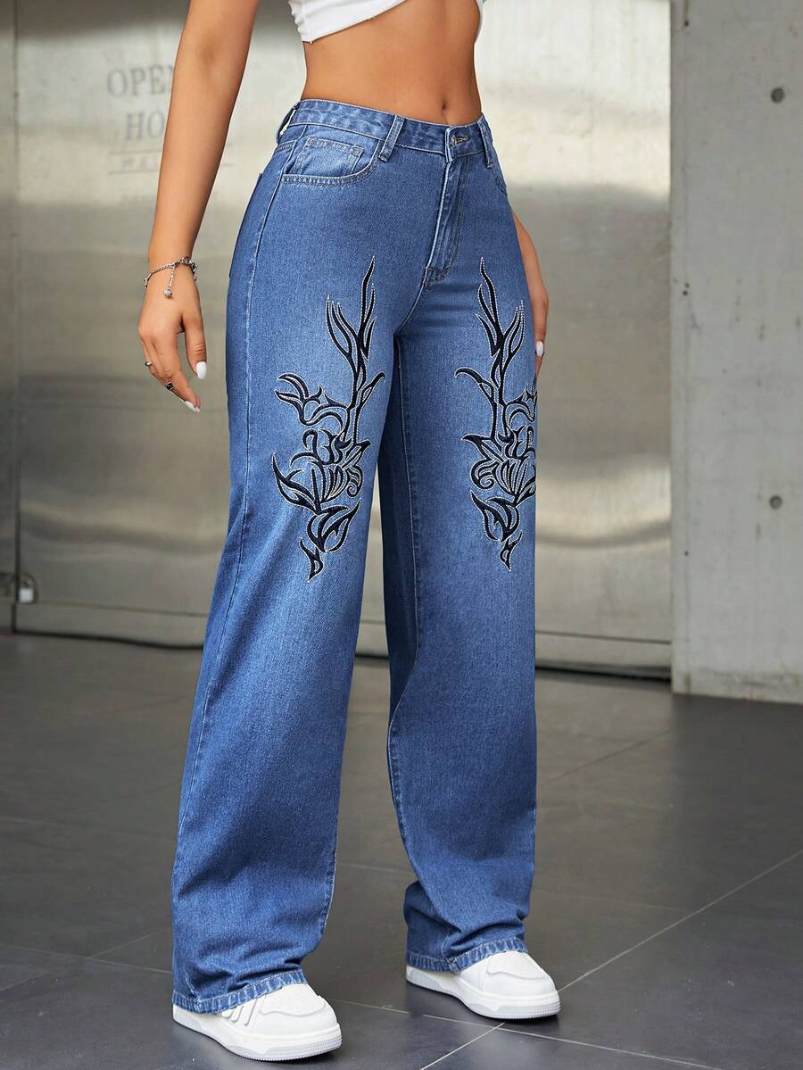 Sawmew Damen Baggy Jeans - Y2K Low Waist Straight Leg, Stretch Denim