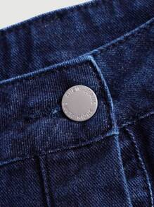 SHEIN MOD Women's Button-front Denim Skirt With Ruffle Trim Hem - Medium Wash - View 4