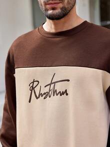 GENTILAND 2pcs Men's Casual Letter Printed Color Block Sweatshirt And Pants Set - Multicolor - View 7