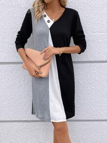 SHEIN LUNE 女性撞色鈕扣裝飾的洋裝 - 彩色 - 查看 6