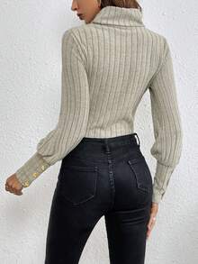 SHEIN Frenchy Áo cao cổ Sọc Áo liền quần chặt - Màu be - Xem 2