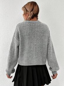 Women's Solid Color Drop Shoulder Button-down Cardigan - Grey - View 2