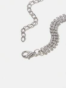 ROMWE Fairycore Dây chuyền nhiều lớp pha lê, ngọc trai và nơ, thiết kế thời trang, mặt dây chuyền xương đòn, phụ kiện cá nhân hóa cho nữ - Bạc - Xem 5