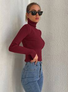 Cloudara Jersey unicolor cuello alto - Burdeos - Ver 4