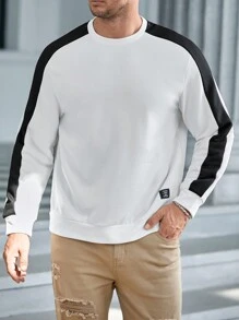 GENTILAND Talla grande Sudadera de hombres unido de cuello redondo - Blanco y Negro - Ver 3