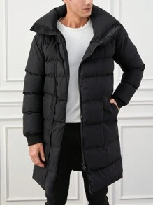 SHEIN Cottnline Men's Long Warm -Padded Coat - Black - View 1