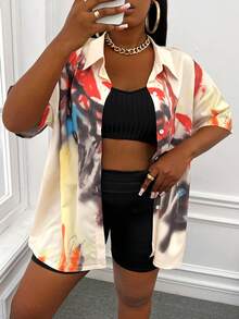 Slaydiva Plus Tie Dye Drop Shoulder Shirt - Multicolor - View 5