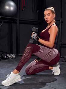 Powerista 无缝瑜伽紧身裤/高腰收腹提臀/高清纹理/适合骑行和健身/农历新年多用途 - 酒紅色 - 查看 4