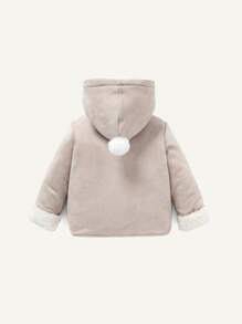 男嬰裝飾毛球連帽加絨中厚外套 - 卡其色 - 查看 2