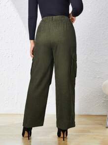 SHEIN Essnce Plus Size Side Pocket Cargo Pants - Dark Green - View 4