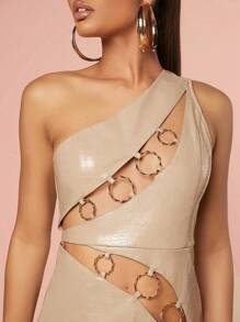 Hauture One Shoulder Cut Out O-Ring Dress - Khaki - View 5