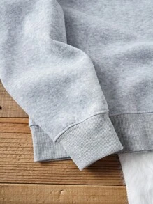 SHEIN EZwear Của phụ nữ Cây thông noel & In thư Lông cừu Áo nỉ - Màu Xám nhạt - Xem 4