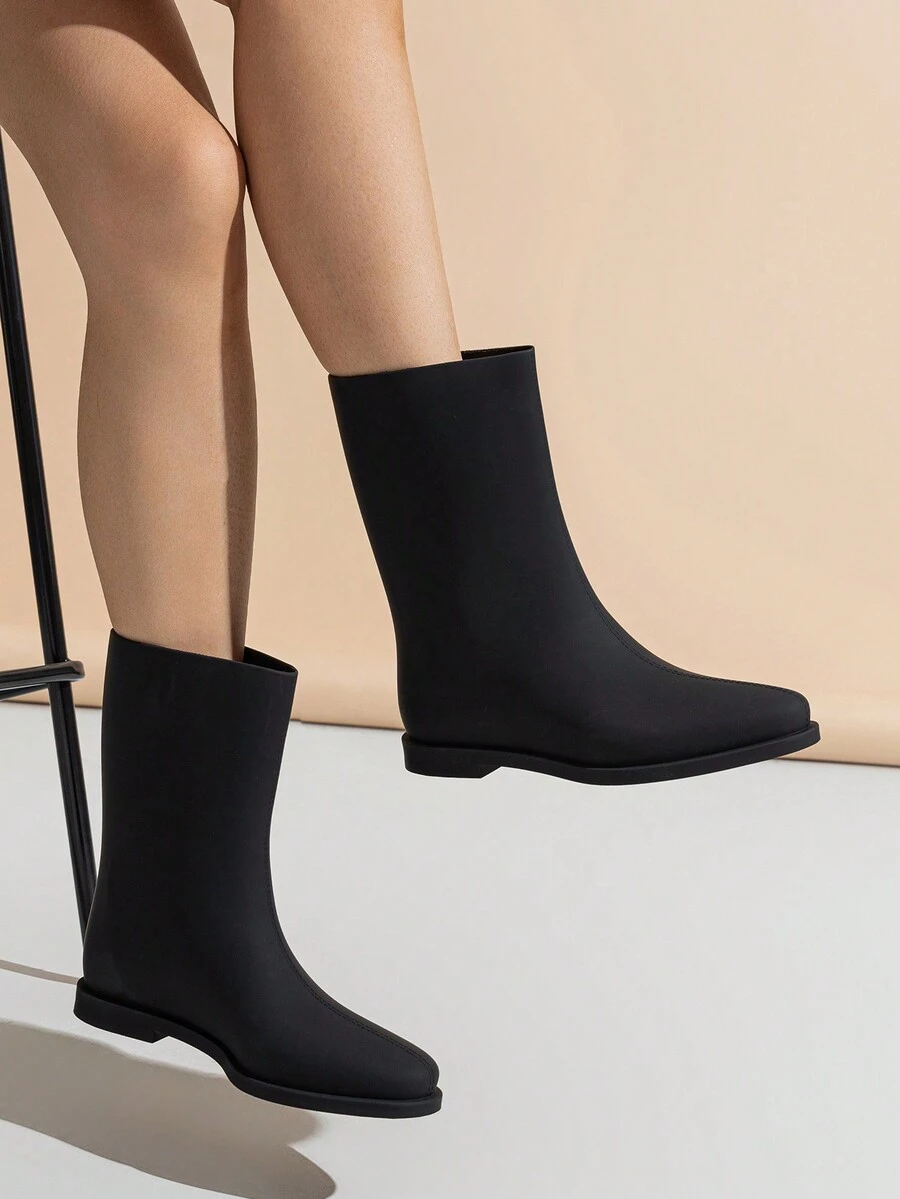 女性小腿中部雨鞋日式風防滑防水公主鞋軟橡膠戶外靴子 - 黑色 - 查看 1