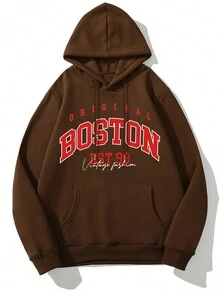 Nam Kích thước lớn Lá thư In Áo nỉ - màu nâu - Xem 3