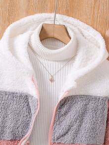 SHEIN Chica preadolescente 1 pieza Cazadora de color combinado con capucha forro polar - Multicolor - Ver 6