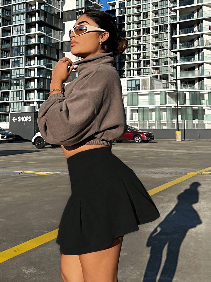 SHEIN SXY 女性のプリーツのセクシーな黒のミニスカート | SHEIN