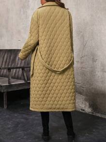 SHEIN Clasi 女士加厚棉袄外套冬季衣服带披肩领、丝带腰带 - 橄欖綠 - 查看 2