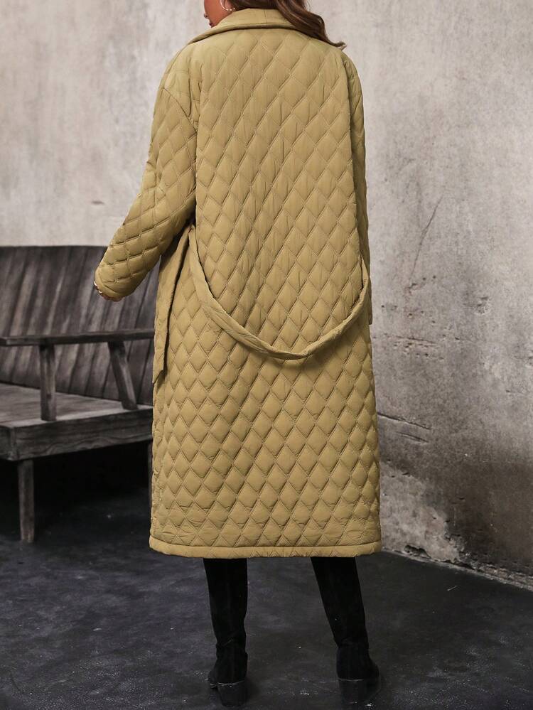 Women's Padded Padded Coat Clothes Winter With Shawl Collar, Ribbon Belt Fall Cloth For Women