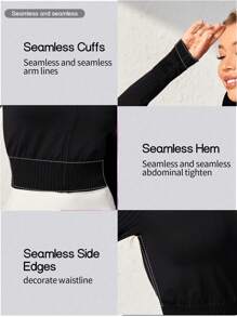 SHEIN Sports Women's Half Zipper Sports Jacket - Black - View 4
