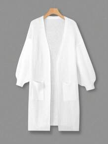 SHEIN LUNE Áo khoác cardigan trễ vai cỡ lớn có hai túi dành cho nữ, dùng cho mùa đông - trắng - Xem 1