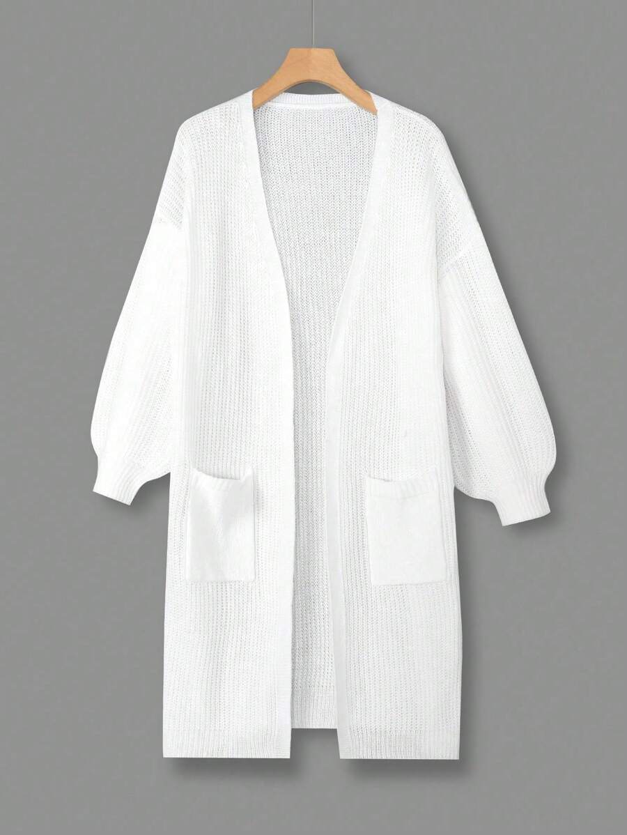 SHEIN LUNE Áo khoác cardigan trễ vai cỡ lớn có hai túi dành cho nữ, dùng cho mùa đông - trắng - Xem 1