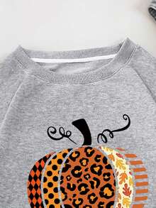 SHEIN EZwear 大尺碼女款南瓜信件印花運動衫 - 淺灰色 - 查看 3