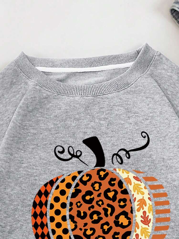 SHEIN EZwear 大尺碼女款南瓜信件印花運動衫 - 淺灰色 - 查看 3