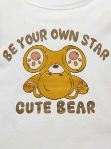 Cozy Pixies Bebis Pojke Snygg passform Pyjamasset Med Söt Björn Mönster , Lång Ärm Runda Hals Topp Och Byxor - Brun - Visa 3