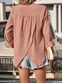 Chiquease Women's Notch Collar Back Split Shirt - Pink - View 3