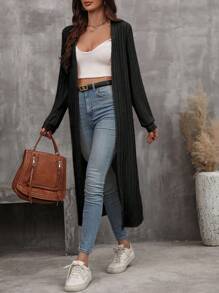 EMERY ROSE Women's Knitted Long Cardigan Coat With Pockets Fall Winter Cloth For Women - Black - View 3