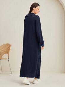 Seusyu 女式不对称领扣装饰阿拉伯连衣裙 - 藏蓝色 - 查看 2