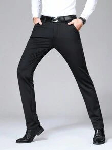 Calça Casual Reta Solta com Bolso Simples para Escritório Masculino - Preto - Visão 3