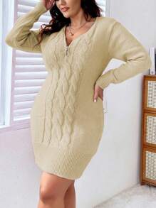 SHEIN Clasi Talla grande Vestido de punto - Caqui - Ver 4