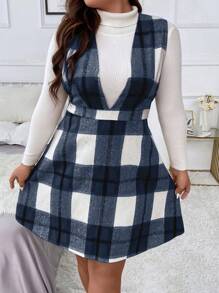 Calvaya 格紋背帶洋裝大碼 - 彩色 - 查看 1