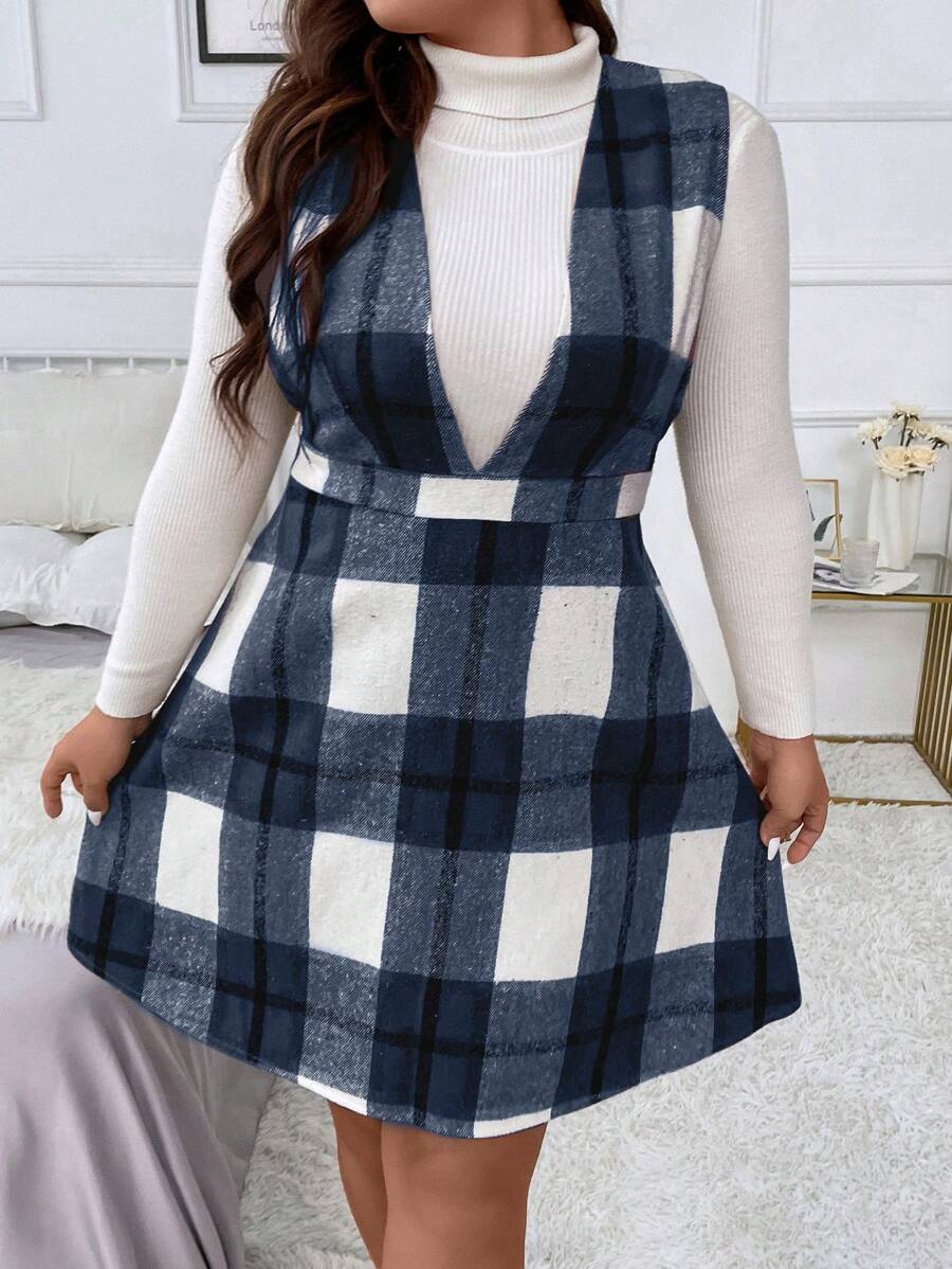 Calvaya 格紋背帶洋裝大碼 - 彩色 - 查看 1