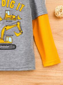 SHEIN Trẻ Con trai Hoạt hình In máy xúc 2 trong1 Dài tay Áo thun - Nhiều màu - Xem 7