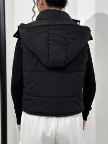 SHEIN Unity Reißverschluss-Druckknopf Kapuzen Winter Weste