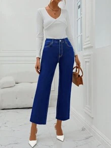 SHEIN Privé Solid Color Straight Leg Jeans