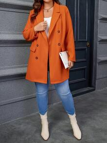 Calvaya Hơn Cổ áo Đôi ngực Áo khoác - Màu Cam cháy - Xem 4