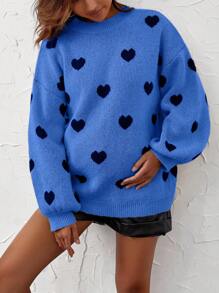 SHEIN Thai sản Tim Mô hình Thả vai Áo len - Màu xanh lam - Xem 1