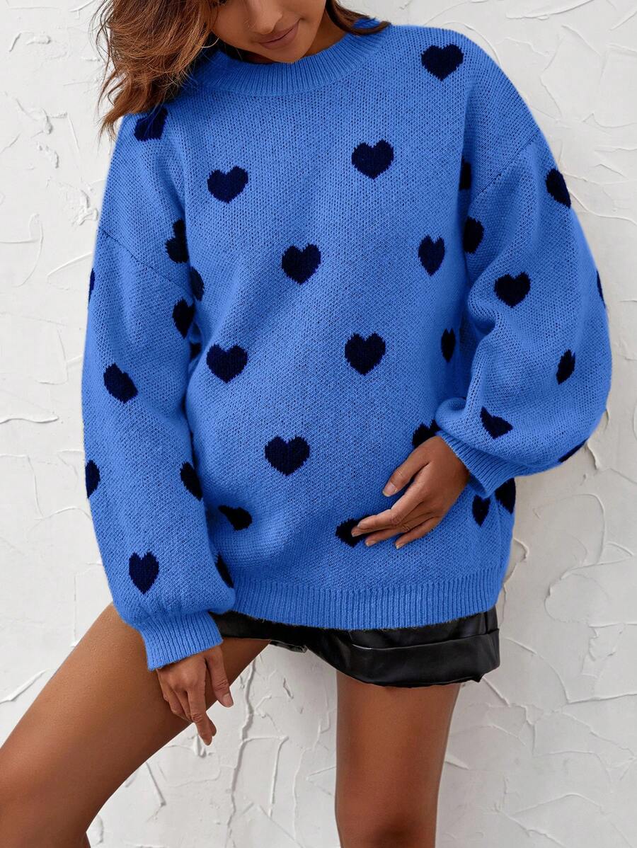 SHEIN Thai sản Tim Mô hình Thả vai Áo len - Màu xanh lam - Xem 1