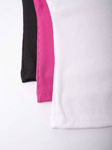 SHEIN Unity 3 Piezas De Camisetas Sin Mangas Con Espalda De Nadador En Color Sólido Para Mujer - Rosa Fucsia - Ver 5