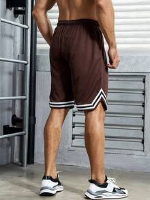 男士束口條紋運動短褲 - 棕色 - 查看 2