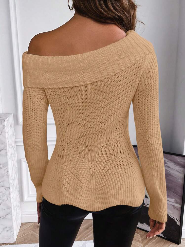 Women's Asymmetrical Collar Knitted Sweater Fall Winter