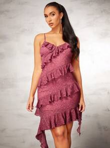 SHEIN BAE Women'S Solid Color Ruffle Edge & Decorated Spaghetti Strap Dress Ruffle Dress - Pink - View 4