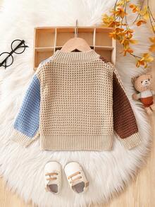 嬰兒男童對比色圓領毛衣 - 彩色 - 查看 2