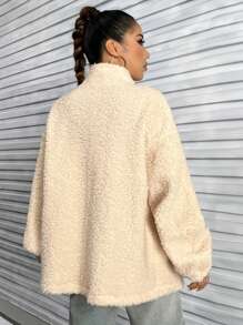 SHEIN Unity Women's Teddy Fleece Regular Jacket With Letter Applique - Apricot - View 2