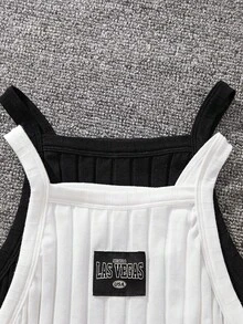 Bộ áo yếm dệt kim màu trơn phong cách đường phố giản dị của các cô gái Tween - Đen và trắng - Xem 6